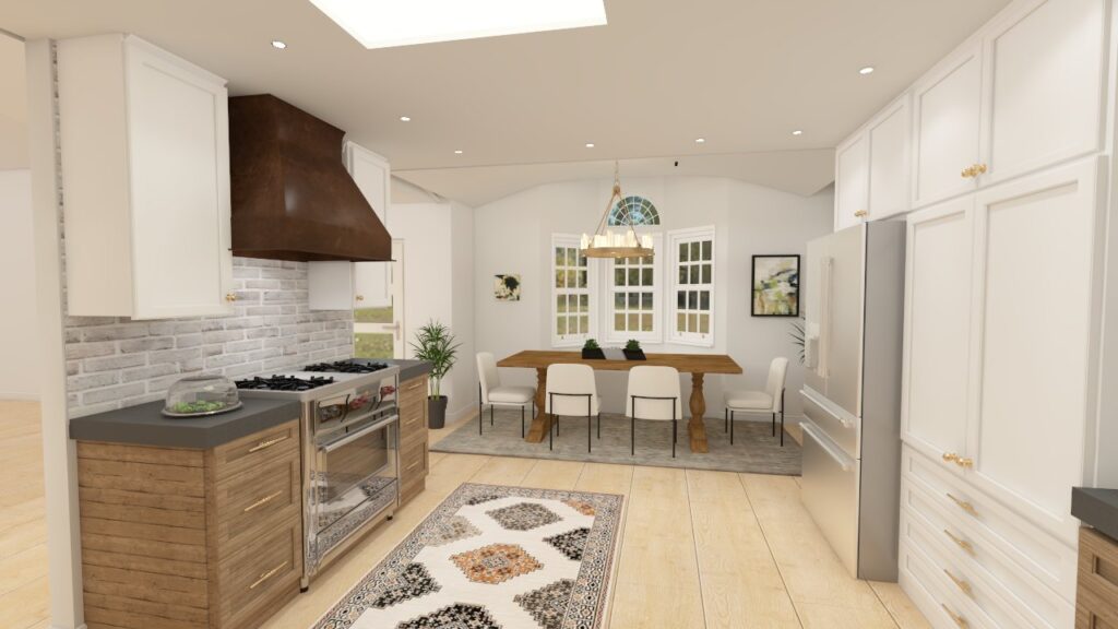3D Renderings Chrysalis Interiors white and wood kitchen