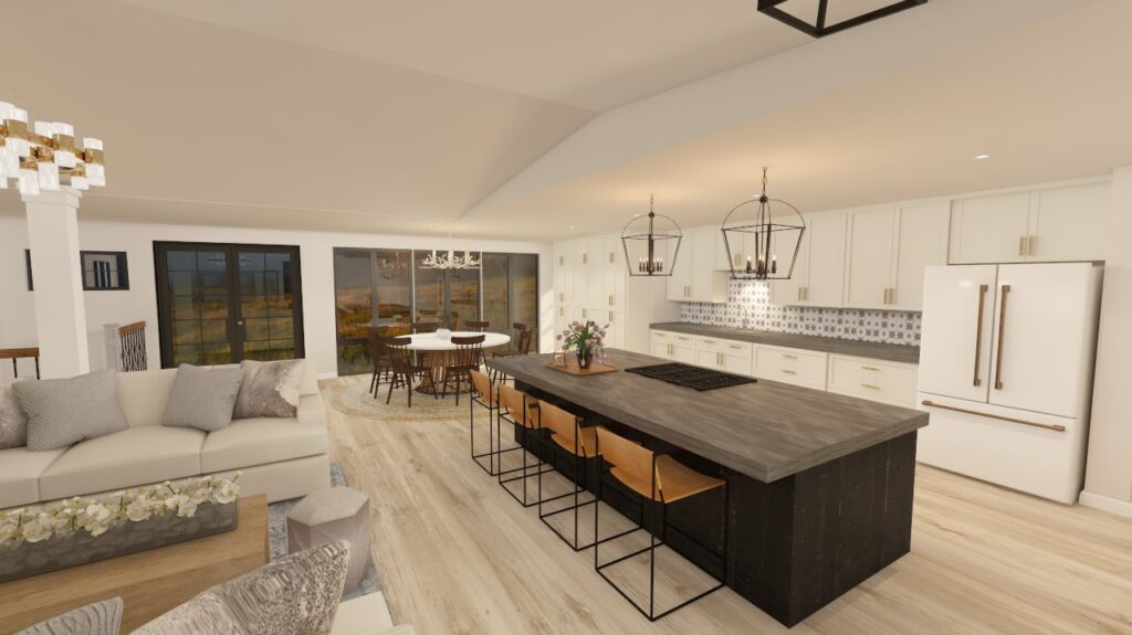 3D Renderings Chrysalis Interiors Black and Putty Kitchen